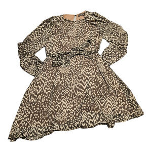 Dress Forum Large Brown and Beige Animal Print Long Sleeve Mini Dress